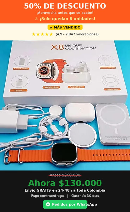 KIT RELOJ X8 ULTRA  AUDIFONO BATERIA