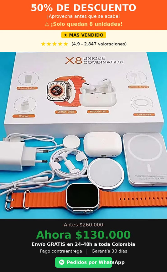KIT RELOJ X8 ULTRA  AUDIFONO BATERIA