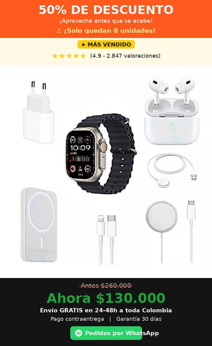 KIT RELOJ X8 ULTRA  AUDIFONO BATERIA