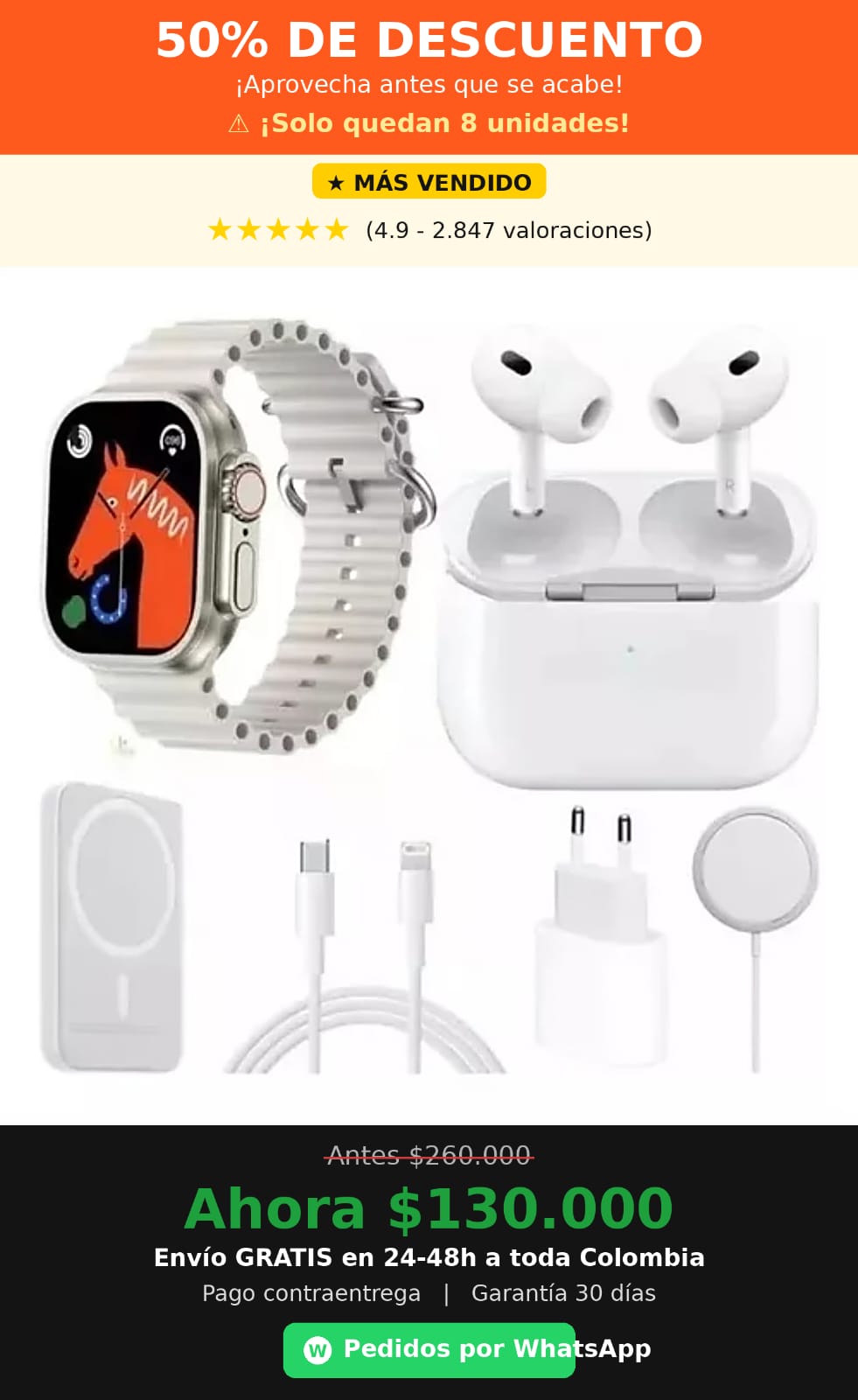 KIT RELOJ X8 ULTRA  AUDIFONO BATERIA